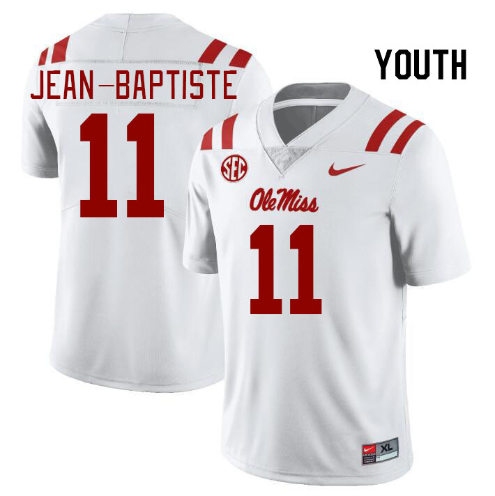 Youth #11 Jeremiah Jean-Baptiste Ole Miss Rebels College Football Jerseys Stitched Sale-White